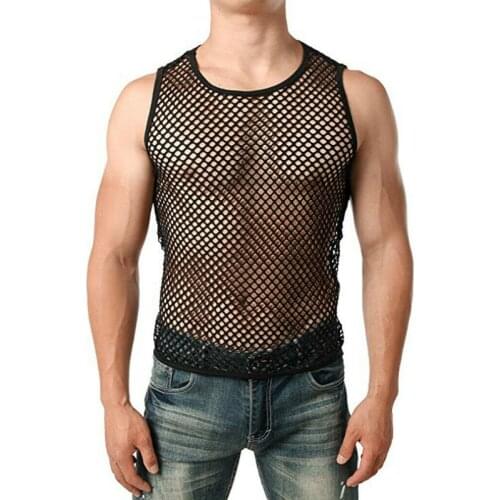 Mens Transparent Sexy Mesh T Shirt 2019 New See Through Fishnet Long Sleeve Muscle Undershirts Nightclub Party Perform Top Tees