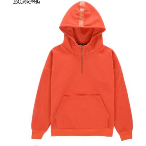 Men Half Zip Orange Hoodies Fleeced 2020 New Ribbon Hooded Sweatshirts Kangaroo Pocket Male Hoody Black