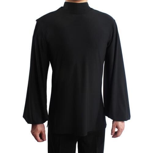 Latin Dance Shirts Men Black Long Sleeve High Collar Dancing Top Salsa Rumba Cha Cha Practice Performance Wear Clothes DNV10307