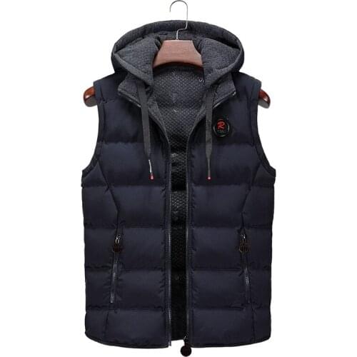 Brand Vest Mens Winter Casual Outerwear Warm Hood Jacket Vest Men Sleeveless Waterproof Jackets Parkas Vests Men