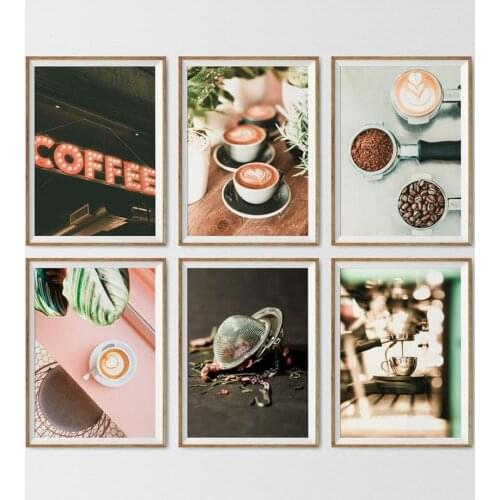 Wall Art Canvas Painting Flower Light Coffee Cup Cappuccino Nordic Posters And Prints Wall Pictures For Living Room Cofe Shop