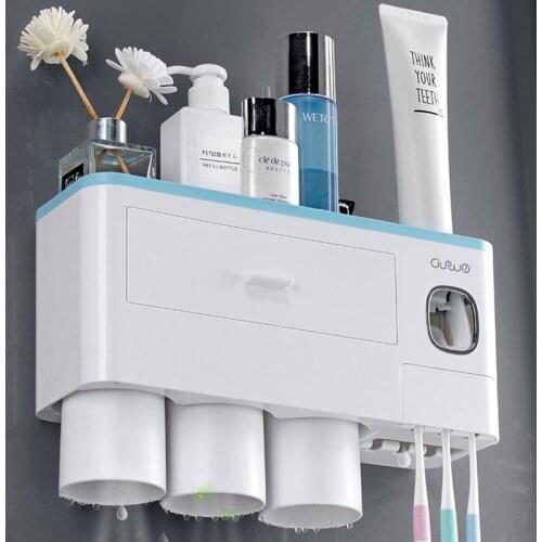 Wall-Mounted Toothbrush Holder Punch-Free Automatic Toothpaste Dispenser Multifunction Waterproof Toothpaste Squeezer Toiletries