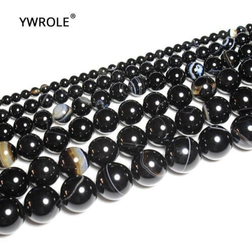 Natural Black Stripes Agates Stone Beads For Jewelry Making DIY Bracelet Necklace 4/6/8/10/12 /14 mm Strand 15'' Wholesale