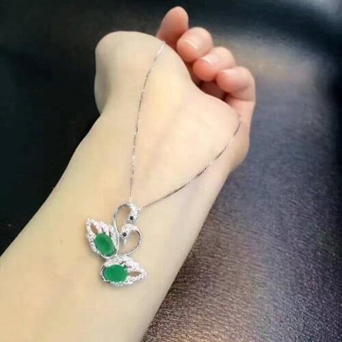 Natural green emerald Pendant natural gemstone pendant 925 sterling silver Fashion Elegant lovely Couple Swan girl gift jewelery