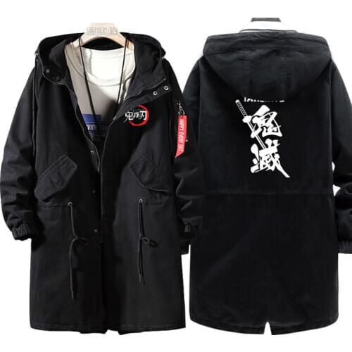 New Demon Slayer: Kimetsu no Yaiba Hoodie Anime Kamado Tanjirou trench coat Men fashion cotton zipper Overcoat Jacket