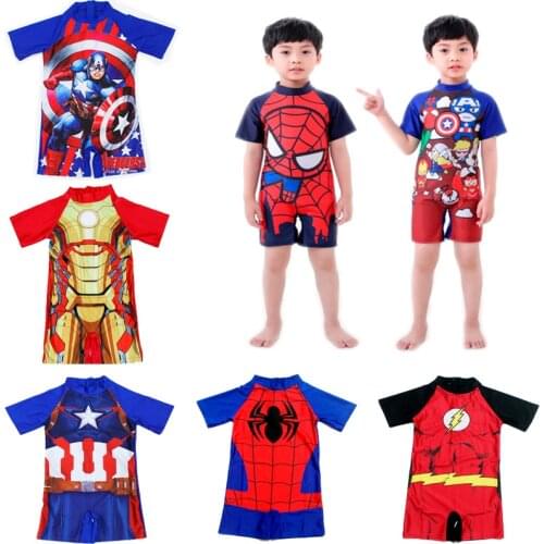 New Childrens Swimsuit Cartoon Iron Man Pixar Car Spiderman Boy Girl Beach Suit Surfer Swimsuit Hat Swimsuit