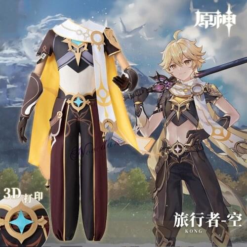 Genshin Impact Kong Cosplay Costume Shoes Wig Anime Game Halloween Sexy Men Traveler Aether Sora Outfit