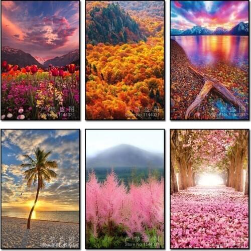 Landscape Diy Diamond Painting Needlework Full Drill Diamond Mosaic Diamond Embroidery Sunset Scenery Cross Stitch