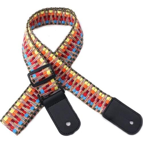 Guitar Ukulele Strap National Style Colorful Adjustable Guitarra Straps Belt with PU Leather Ends Guitar Accessories