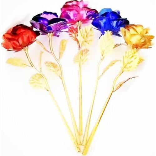 Romantic 24K Plating Golden Rose Flower Gold Foil Plated Artificial Wedding Festive Party Valentine Day Gift LX7714