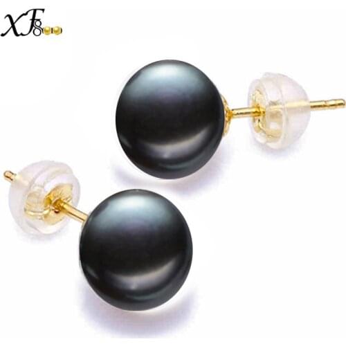 XF800 Pearl Jewelry 18K Gold Pearl Earrings Natural freshwater Pure Au750 Yellow Gold Stud Wedding Earrings For love [E242]
