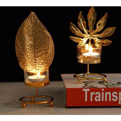Nordic Metal Candlestick Gold Leaves Candle Holder Dining Table Decor Wedding Living Room Romantic Home Decoration Art Gift