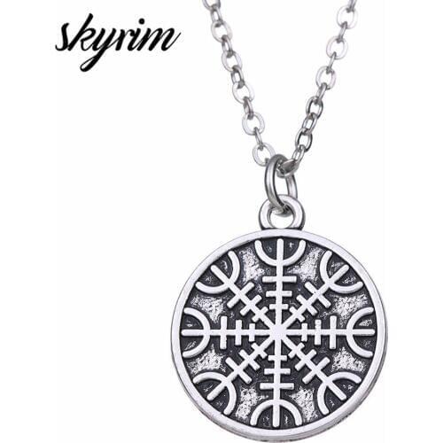 Skyrim Symbol Of Norse Runic Viking Vegvisir Compass Pendant Necklace Adjustable Long Link Chain 2021 Jewelry For Men Women