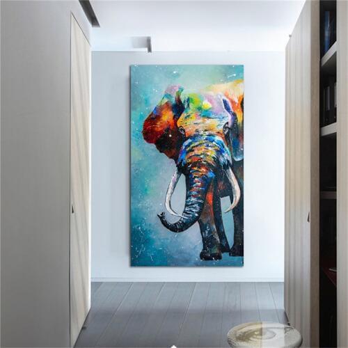Modern Abstract Blue Elephant Animal Wall Art Painting Custom Art Poster Print Wall Pictures for Living Room Cuadros Decoration