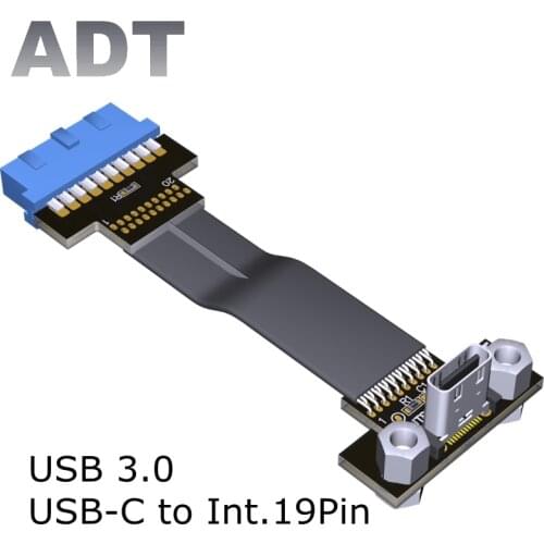 ADT F1A-T8T Motherboard Internal USB3.0 19PIN 20PIN to USB-C Type-C Male/Female Flat Extension Cable Extender For ITX A4 Chassis