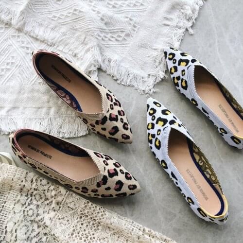 2020 Spring Autumn Leopard Women Slip on Flat Loafers Ballet Breathable Knit Shoes Patchwork Maternity Shoes Mujer Loafers