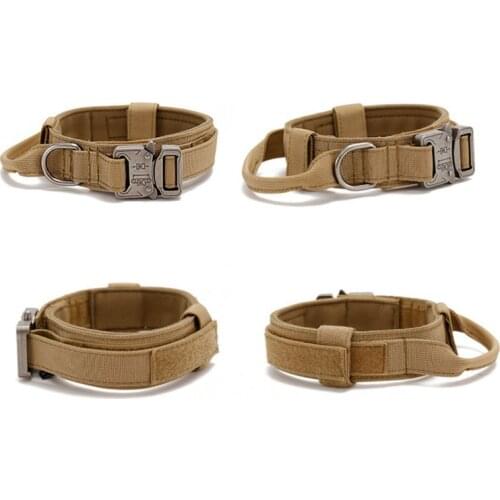 Military Tactical Dog Collar Zinc Alloy Buckle Reinforced Hook Loop Duarable Handle for Training Medium Large Dog Army Quality