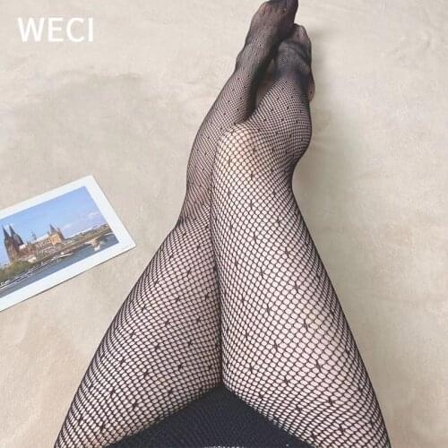 WECI Fashion Starlight Pattern Pantyhose Polka Dot Tights Mesh Sheer Printed Stockings Secular Fishnet Leggings Long Socks Women