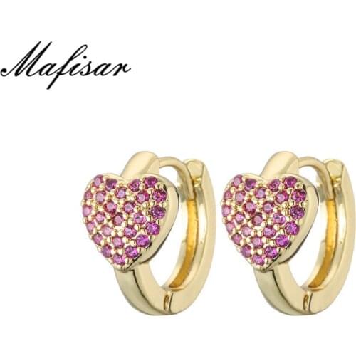 Mafisar 2021 New Fashion Cubic Zircon Cute Heart Gold Color Hoop Earrings For Women Wedding Jewelry Dropshipping Wholesale