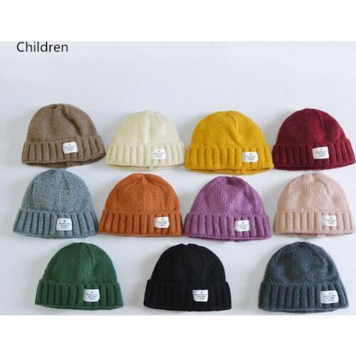 Winter Warm Beanie Kids Hats Girls Boys Fashion Casual Solid Applique Woolen Yarn Crochet Knit Children Hat Caps Accessories