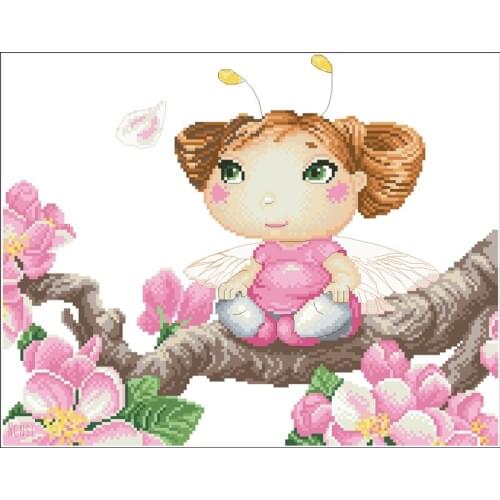 Gold Collection Counted Cross Stitch Kit Little Pink Flower Fairy Goddess Peach Blossom