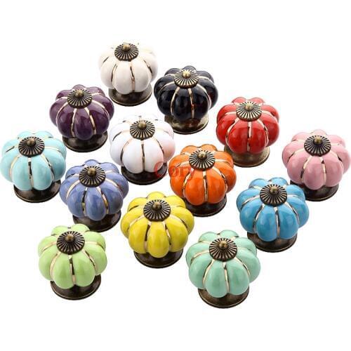 1PC 40mm Vintage Furniture Handle Door Knobs Pumpkin Ceramic Cabinet Handles European style Drawer Cupboard Pull Handle CZYC