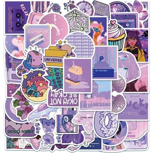 10/30/50PCS Fresh Ins Wind Purple Style Girl Cute Cartoon Personalized Decorate Sticker Skateboard Suitcase Waterproof Wholesale