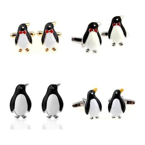 10pairs/lot Gold/Silver Penguin Cufflinks Enamel Animal Penguin Cuff Links Mens Jewelry Accessory Wholesale
