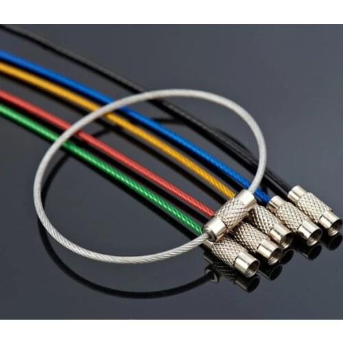10Pcs Keychain Tag Rope Stainless Steel Wire Cable Loop Screw Lock Gadget Ring Key Keyring Circle Camp Hand Tool Set