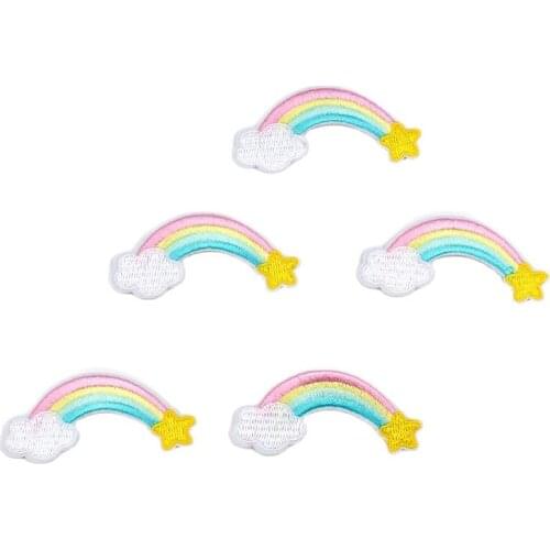 10pcs Iron On Rainbow Cloudy Star Patches DIY Sewing Backpack Shirt Dress Hats Stickers Cartoon Fabric Appliques Jeans Badge
