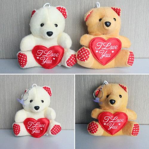 100 Pcs/lot 11cm Plush Bear Toys With Heart(beige, brown), Stuffed Bear Toys