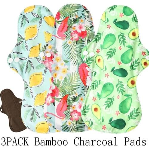3pcs Extra Large Reusable Bamboo Charcoal Menstrual Pads Heavy Flow Sanitary Pads Washable Mama Sanitary Towel Pad Night Using