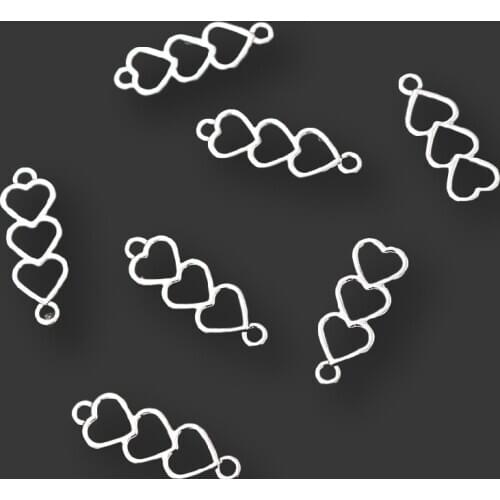 30pcs Silver Plated Hollow Three-heart Combination Charm Bracelet Earrings Connector Pendant DIY Metal Jewelry Accessories A2299
