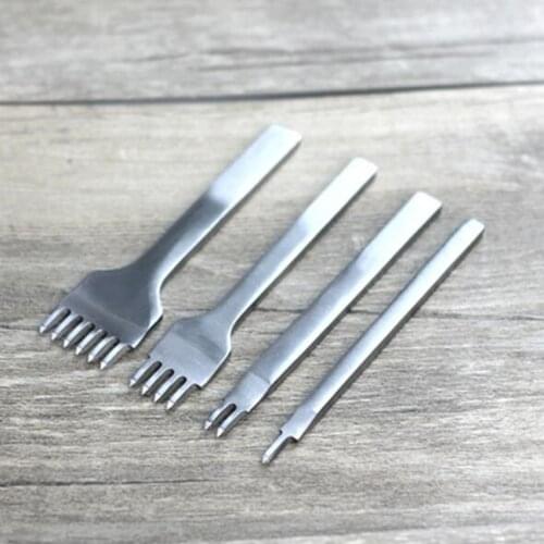 4pcs/set New 4mm Leather Craft Tools Hole Punches Stitching Punch Tool 1+2+4+6 Prong High Quality