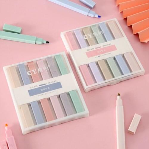 6Pcs/Set Morandi Kawaii Mildliner Color Soft Tip Highlighter Marker Pens DIY Album Journal Fluorescent Pen Student Stationery