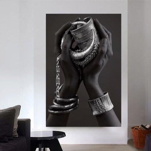 African Art Black Hands Holding Jewelry Canvas Paintings on The Wall Modern Black Posters and Prints for Home Living Room Decor