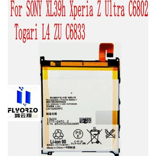 100% Brand new High Quality 3000mAh LIS1520ERPC Battery For SONY XL39h Xperia Z Ultra C6802 Togari L4 ZU C6833 Mobile Phone