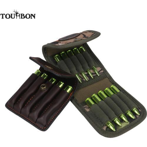 Tourbon Hunting Gun Accessories Rifle Cartridges Holder Camo Ammo Shells Wallet Bullet Genuine Leather Pouch Carrier 2pcs