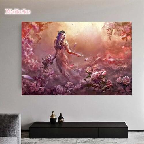 5D Diy Diamond Painting Greek Mythology Fantasy Woman Flower Cross Stitch Kits Diamond Inlaid Decoration Painting Art Home Decor