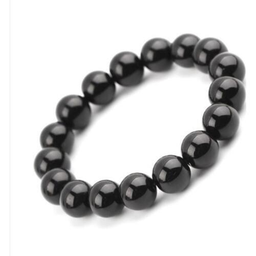 Natural Black Agate Strand Bracelet Round Beads 8/10/12/14mm Elastic for Men Women Bangle Jade Jewelry