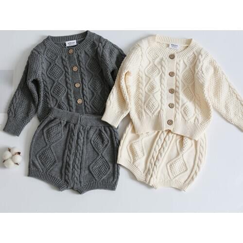 Brand Cotton Boys Girls Baby Knit Sweater Cardigan + Shorts Suit New 2019 Autumn Winter Children Clothing Baby Clothes Suit