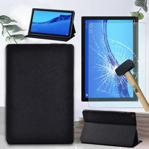 For Huawei MediaPad M5 Lite/M5 10.8 Inch Tablet Case PU Leather Cover Case + Glass Tempered Film + Free Stylus