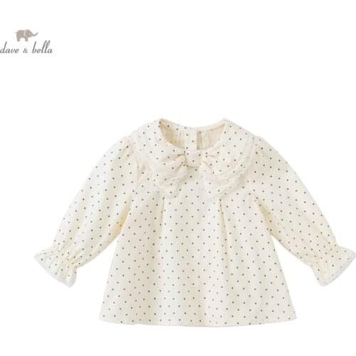 DBS19105 dave bella autumn fashion baby girls bow stars print shirts infant toddler tops children high quality clothes