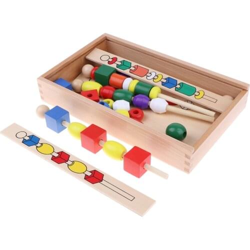 Kids Preschool & Kindergarten Montessori Math Geometry Beads String Wood Toy