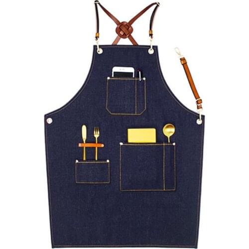 Denim Apron Leather Belt Home Daily Use Hairdresser Florist Bakery Milk Tea Shop Barista Work Clothes