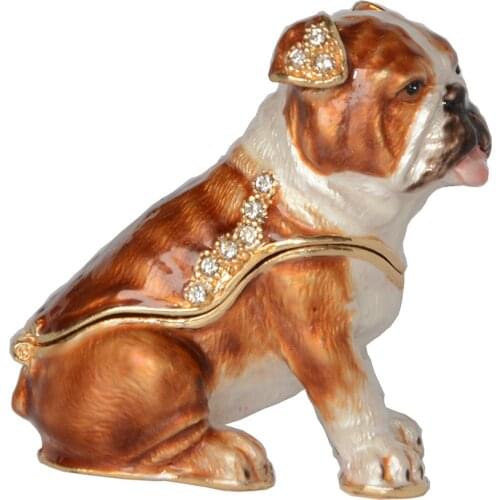 Enameled Pewter Ornament Crystal Bejeweled Bulldog Trinket Box Cute Gift for Dog Lover Animal Figurine Sculpture Miniature