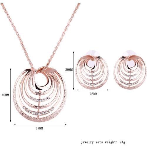 Hotsale Korean Fashion Style Rose Gold Color Jewelry Set Exquisite Multiple mesh Necklace Pendant Earrings Wedding/Party/Prom