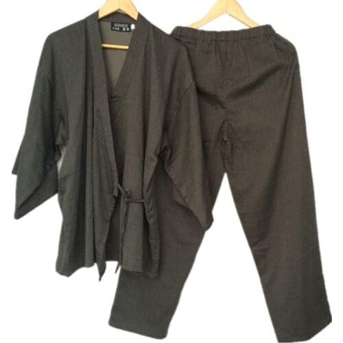 Cotton Yukata Japanese Kimono Men Pajamas Sleepwear Mens Cotton Kimono Robe and Pants Sauna Spa Home Clothing M L Size