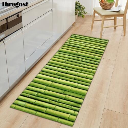 Thregost Memory Foam Mat Green Plant Print 3D Carpet Long Door Mats Anti-Slip Kitchen Rug Microfiber Water Absorbent Bath Rugs