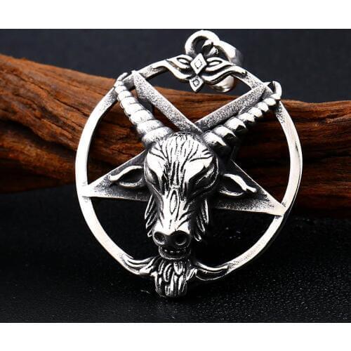Cool Pentagram Pan God Skull Goat Head Pendant Necklace Luck Satanism Occult Metal fashion Star for Man